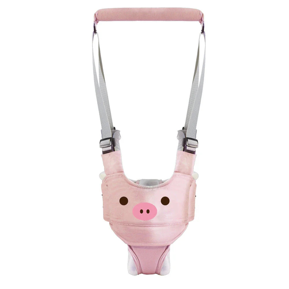 Hands-free baby walking assistant with adjustable lift and pull features for supporting your little one's first steps