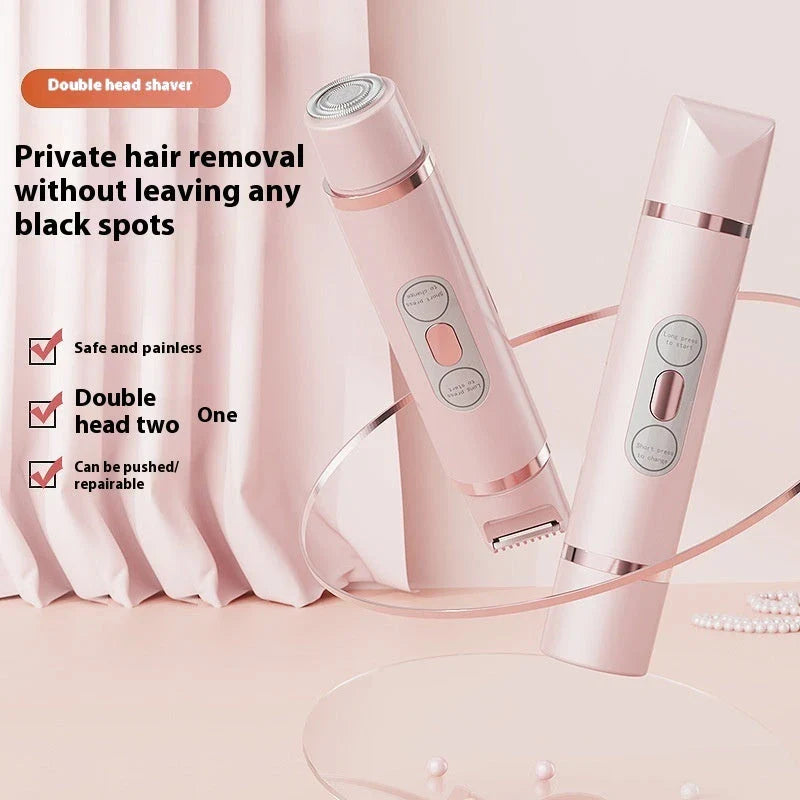 Dual-head electric shaver for women's painless hair removal on face, arms, legs, and bikini area