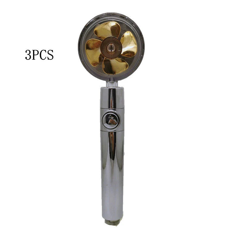 A high-pressure handheld shower head with a turbo-charged water flow and a cotton filter for a luxurious, spa-like bathing experience.