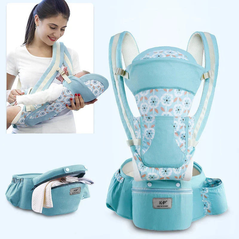 Versatile 3-in-1 baby carrier with 15 carrying positions, adjustable sunshade, and storage compartment for convenient parenting