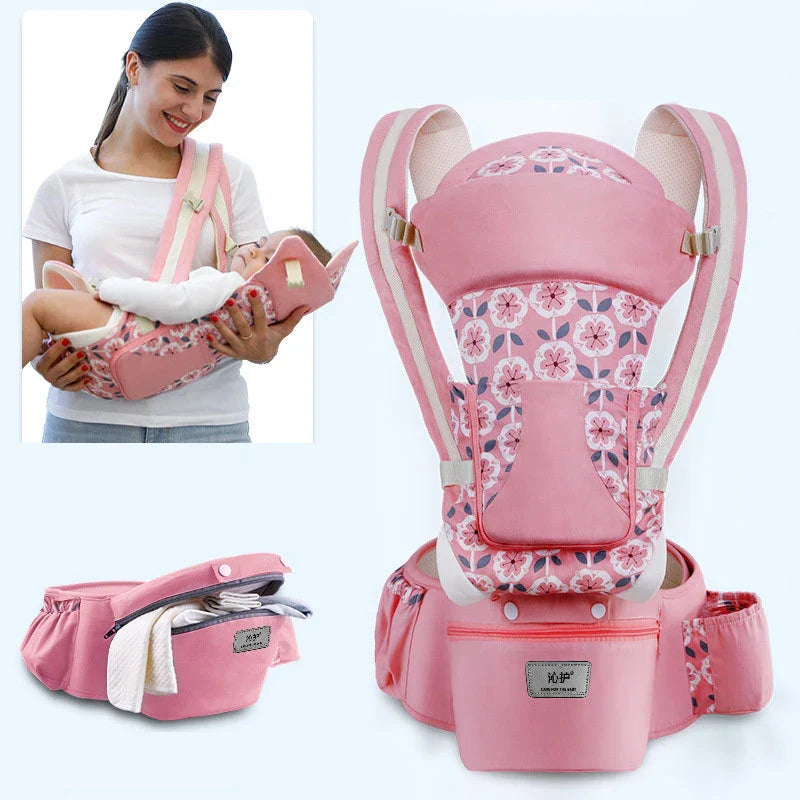 Versatile 3-in-1 baby carrier with 15 carrying positions, adjustable sunshade, and storage compartment for convenient parenting