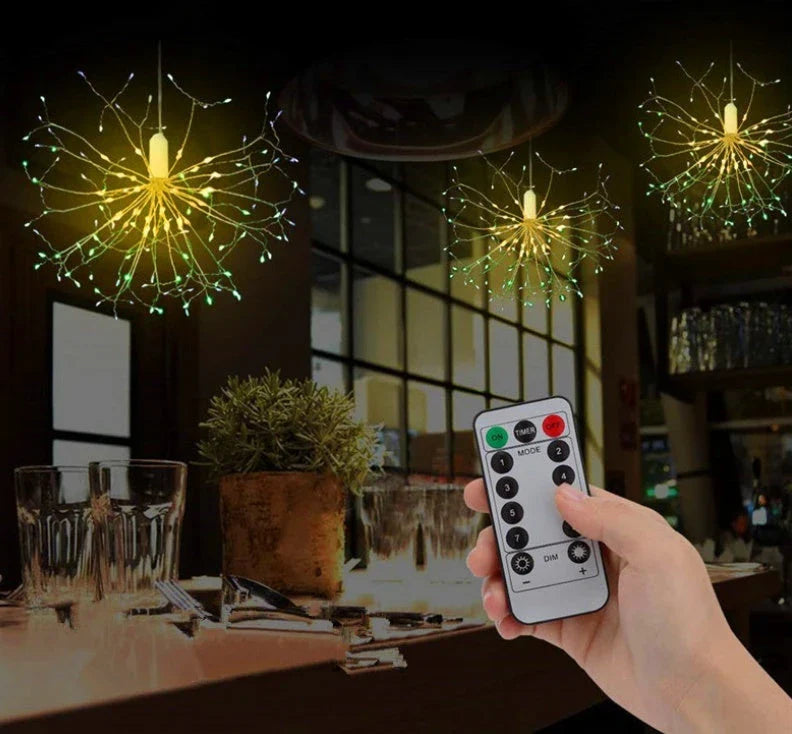 Mesmerizing multicolor LED light string with a fireworks-inspired design, perfect for holiday and party decor.