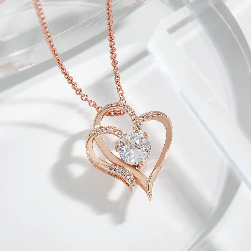 Heart-shaped pendant necklace with sparkling rhinestones, a stylish and elegant accessory for women
