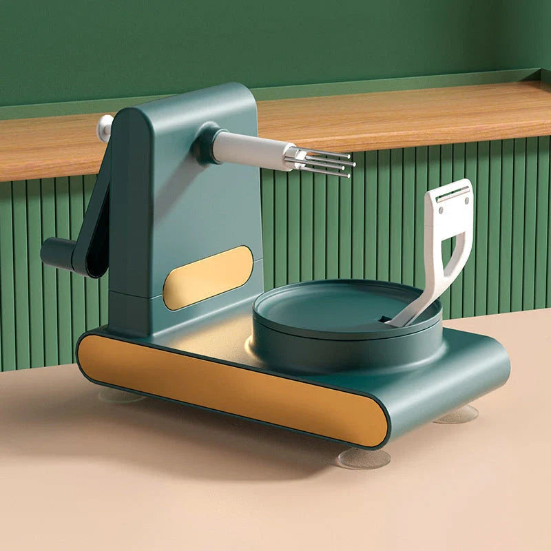 Versatile hand-cranked fruit and vegetable peeler machine with non-slip suction base and safe hand guard for effortless kitchen prep