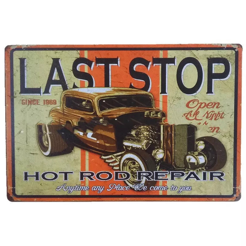 Retro tin painting metal craft with car and motorcycle design, 20*30cm