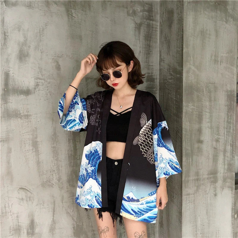 Stylish summer sun protection cotton shirt with geometric pattern