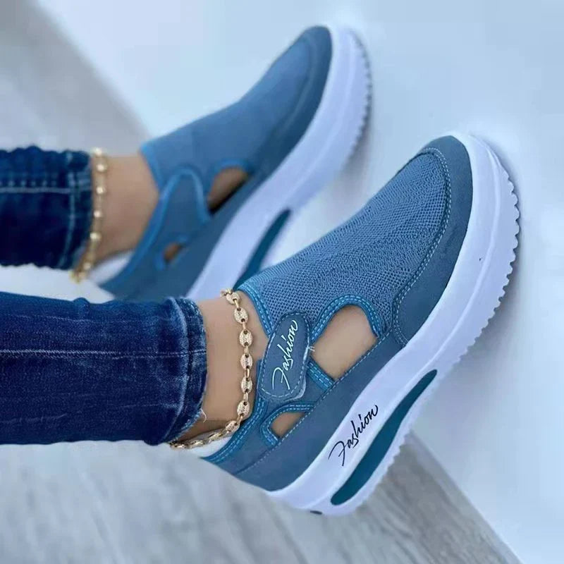 Stylish and comfortable women's mesh sneakers with cushioned soles, available in red, black, blue, and pink colors in sizes 35 to 43.