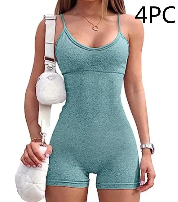 Stylish spaghetti strap workout jumpsuit for women in various vibrant colors