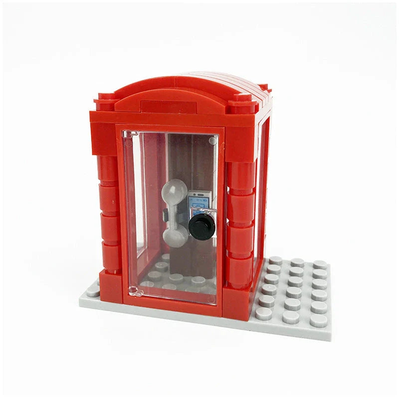 Vintage-style red British telephone booth building blocks kit with detailed design and charming, nostalgic appeal