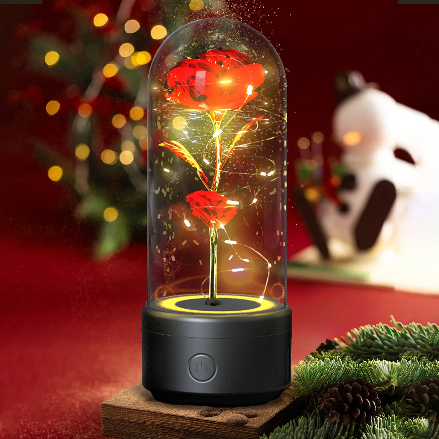 Elegant rose-themed LED light and Bluetooth speaker for romantic ambience and immersive audio experiences