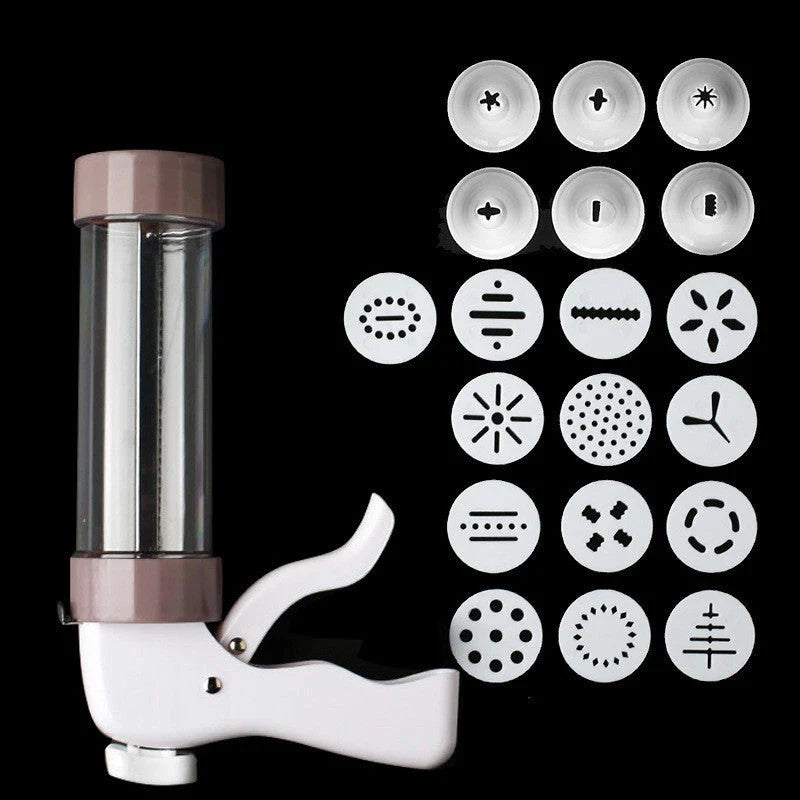 Premium cookie press kit with 13 decorative discs for creating a variety of homemade baked treats