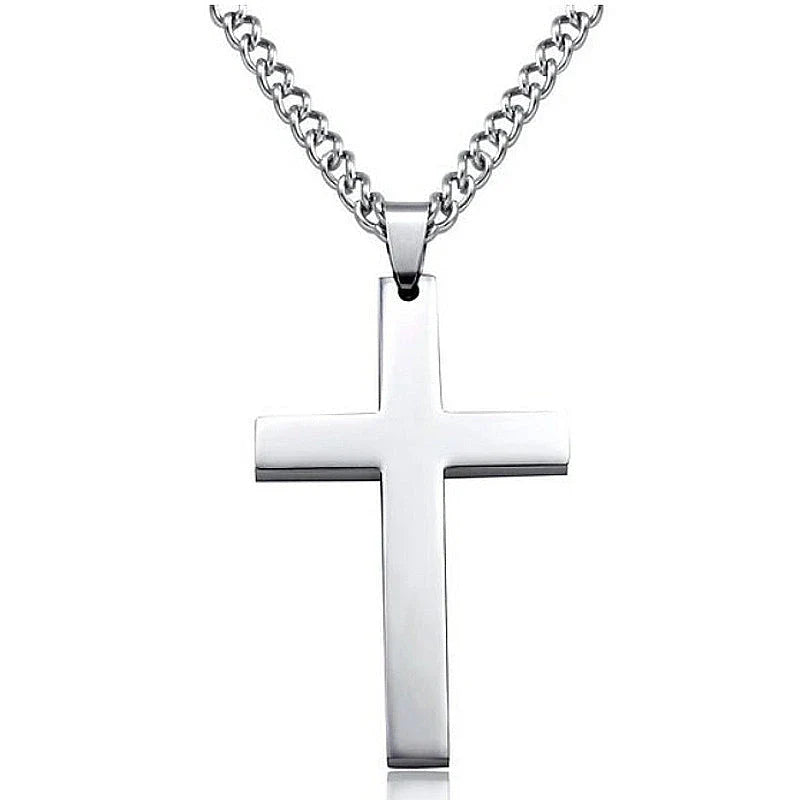 Stylish Stainless Steel Cross Pendant Necklace for Men - Available in Black, Silver, and Gold