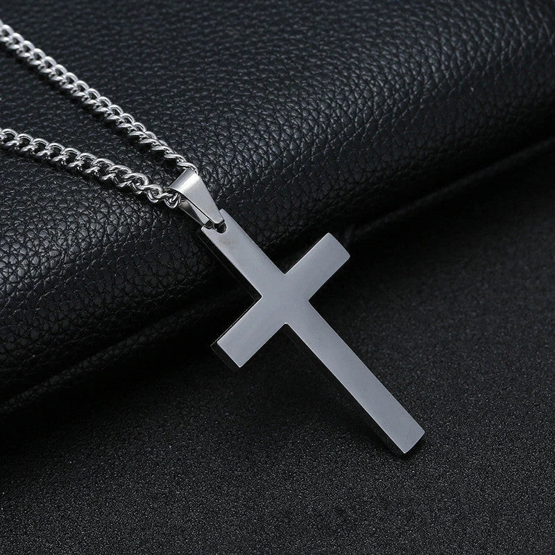 Stylish Stainless Steel Cross Pendant Necklace for Men - Available in Black, Silver, and Gold