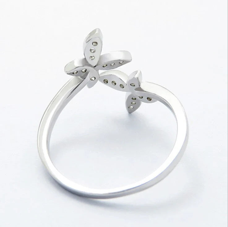 Elegant sterling silver adjustable butterfly ring with gem embellishments