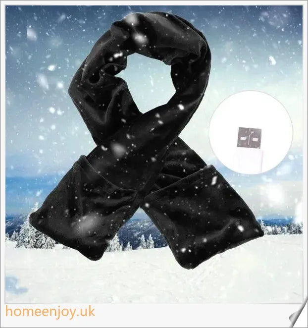 Black fashion warm USB heating scarf made of premium velvet with integrated heating element for cosy comfort during UK winters.