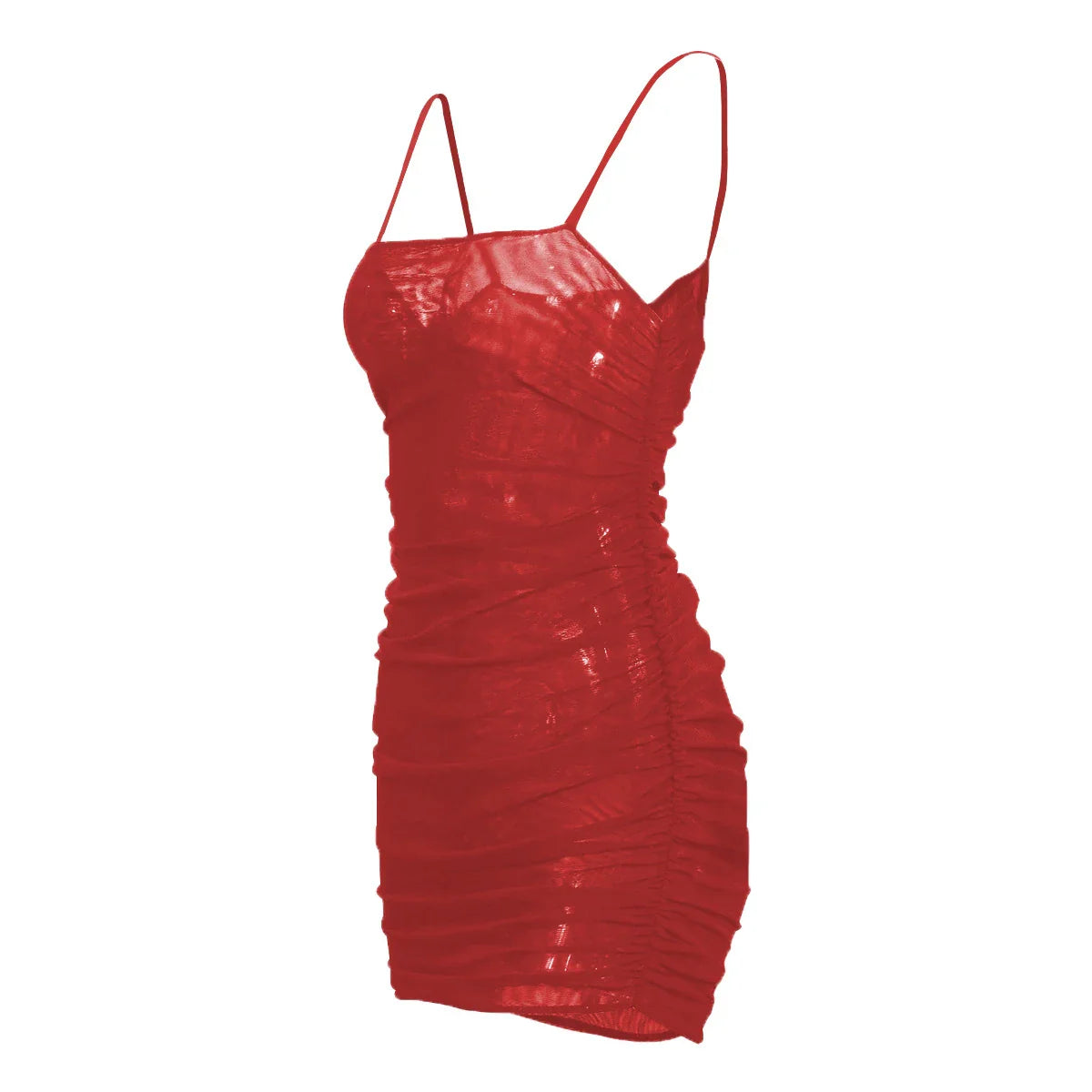 A white mesh pleated tight dress made of premium milk silk fabric for a sophisticated and flattering look.