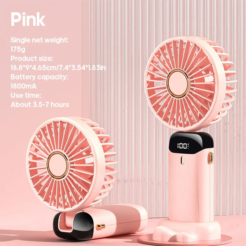 Portable USB Handheld Mini Fan with Phone Stand - Pink Colour Variant