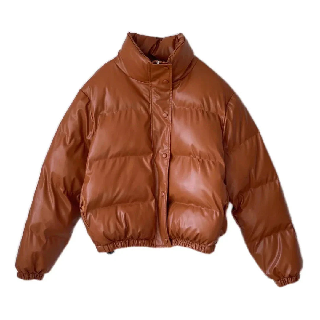 Faux Leather Cotton Jacket in Apricot/White and Black Colours