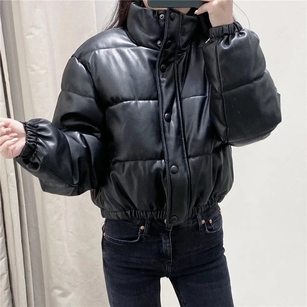 Faux Leather Cotton Jacket in Apricot/White and Black Colours