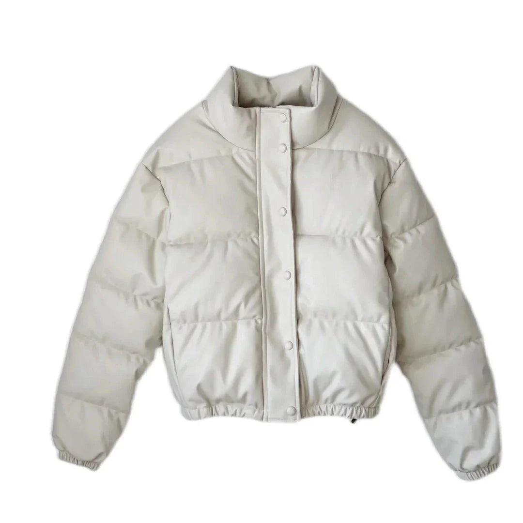 Faux Leather Cotton Jacket in Apricot/White and Black Colours