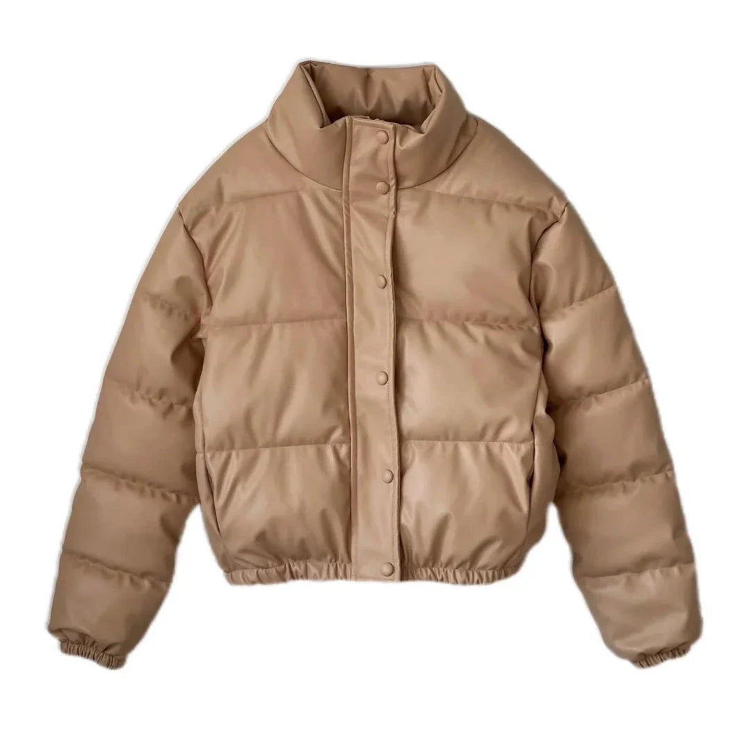 Faux Leather Cotton Jacket in Apricot/White and Black Colours