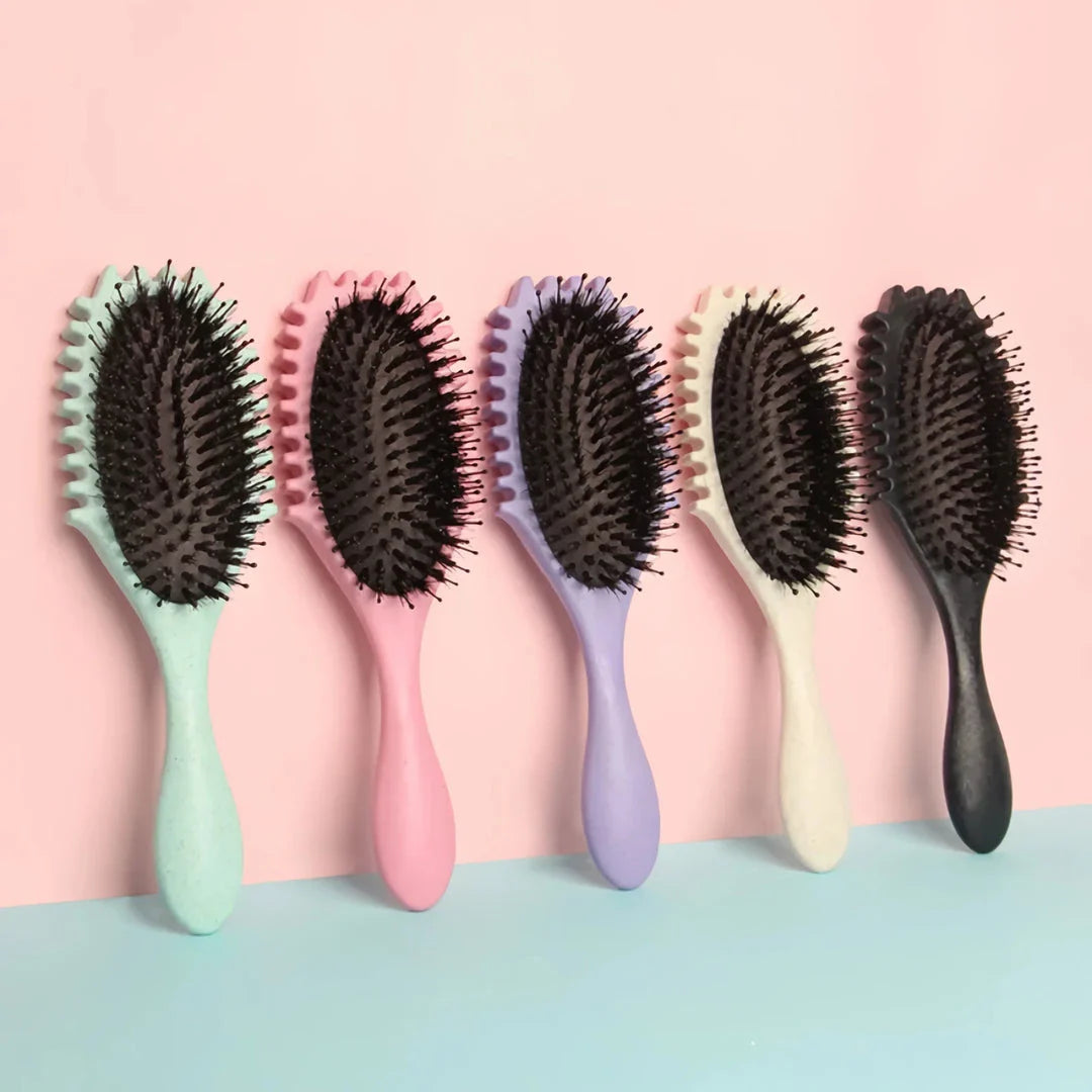 Boar Bristle Curl Defining Detangling Hair Brush - Detangle, shape and define curls with ease