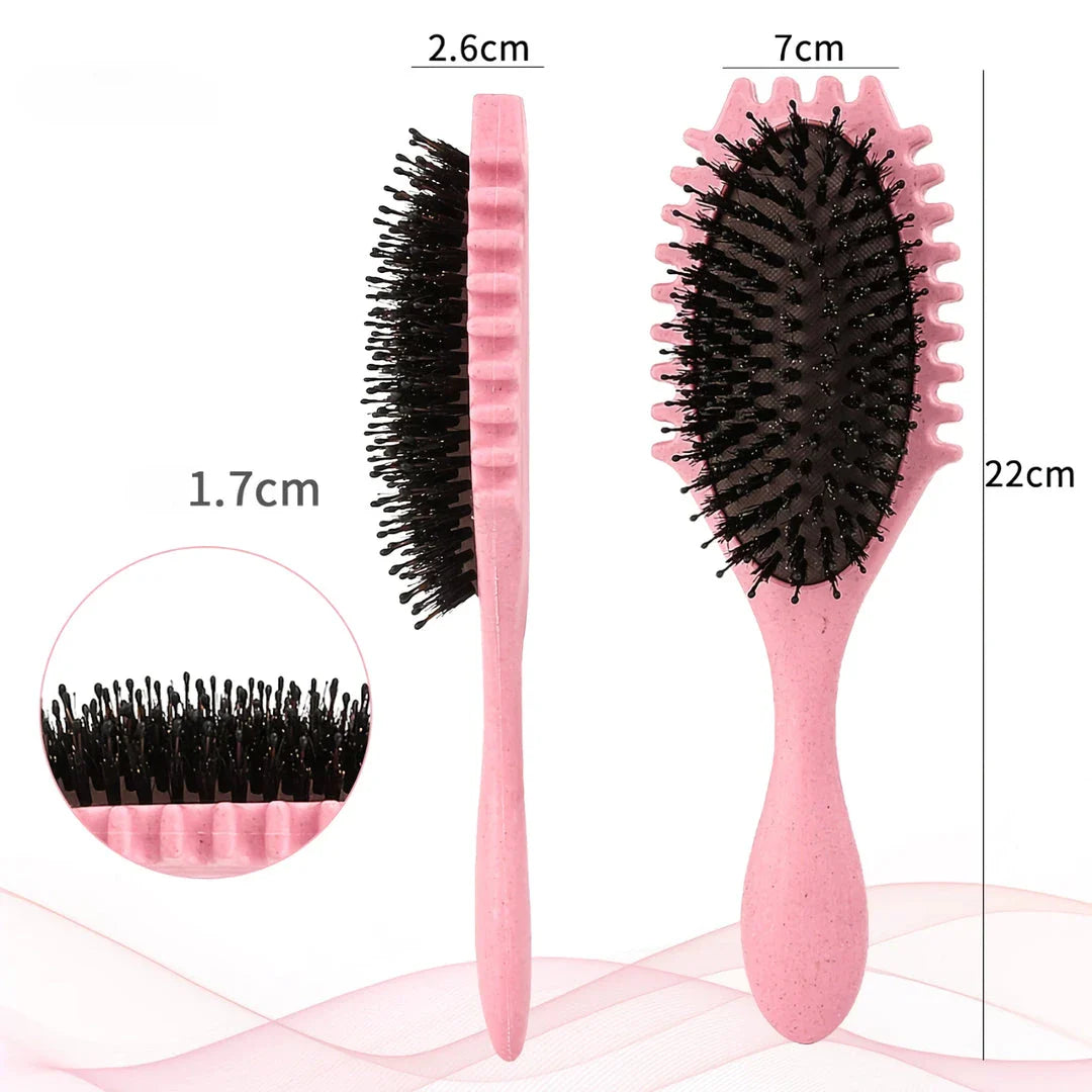 Boar Bristle Curl Defining Detangling Hair Brush - Detangle, shape and define curls with ease