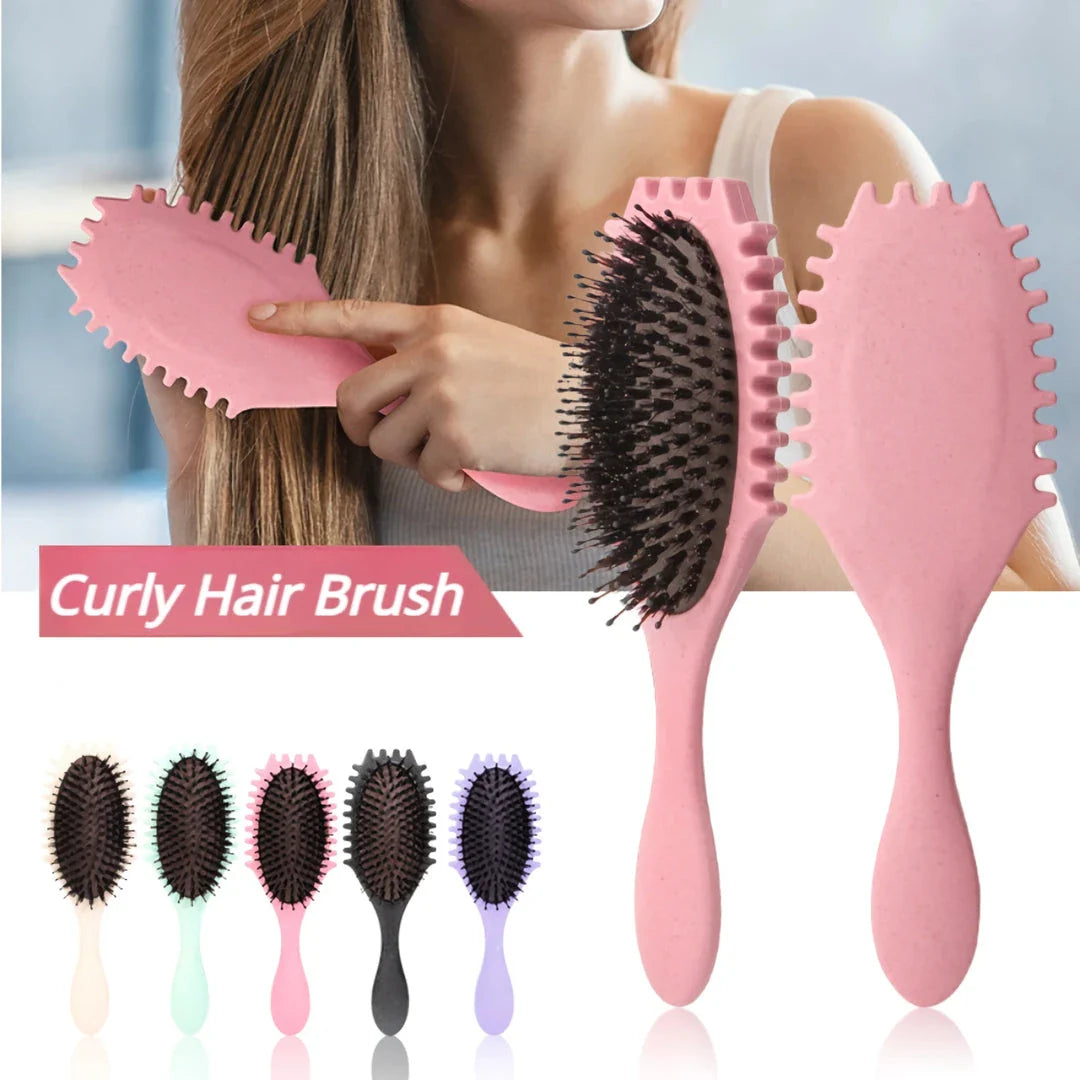 Boar Bristle Curl Defining Detangling Hair Brush - Detangle, shape and define curls with ease