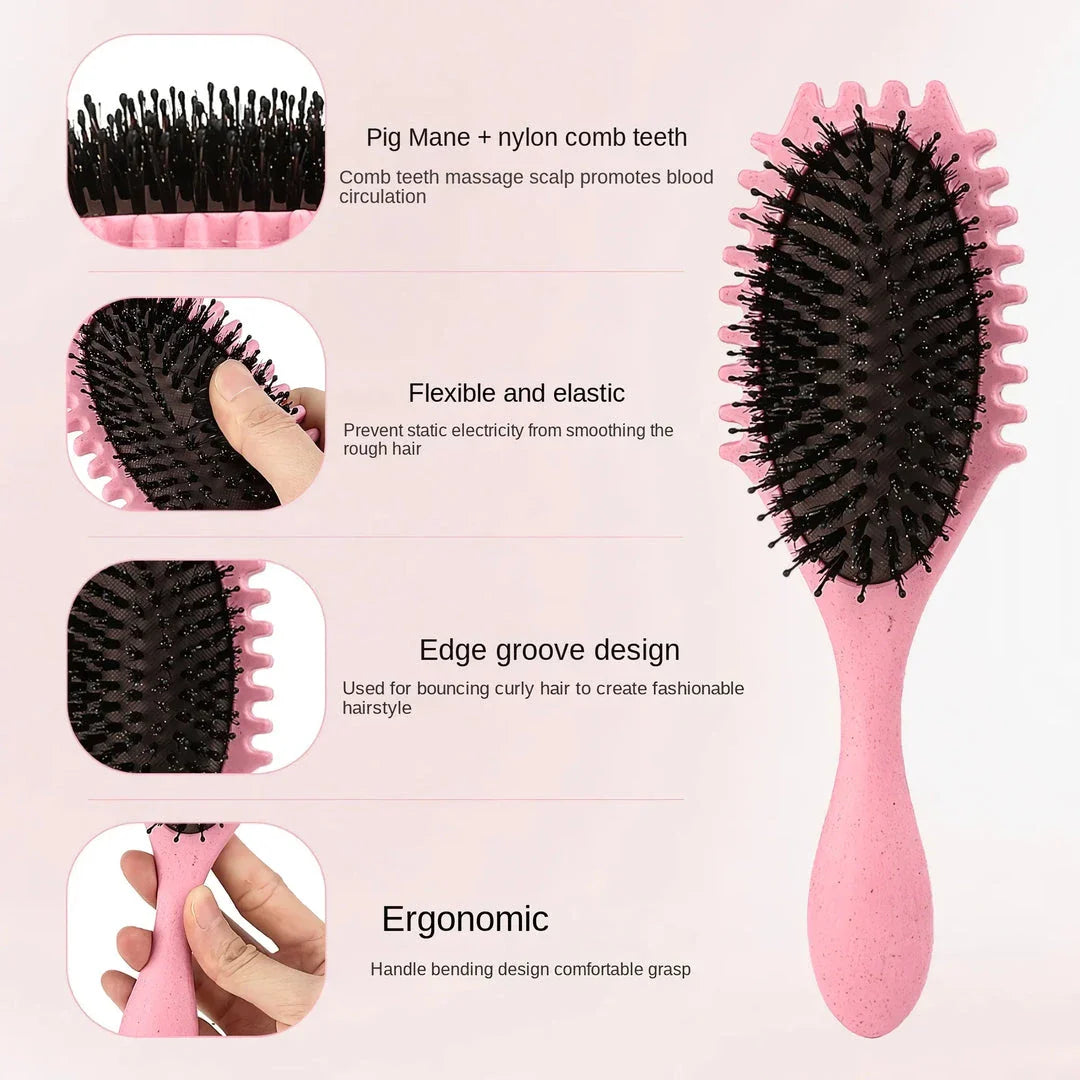 Boar Bristle Curl Defining Detangling Hair Brush - Detangle, shape and define curls with ease