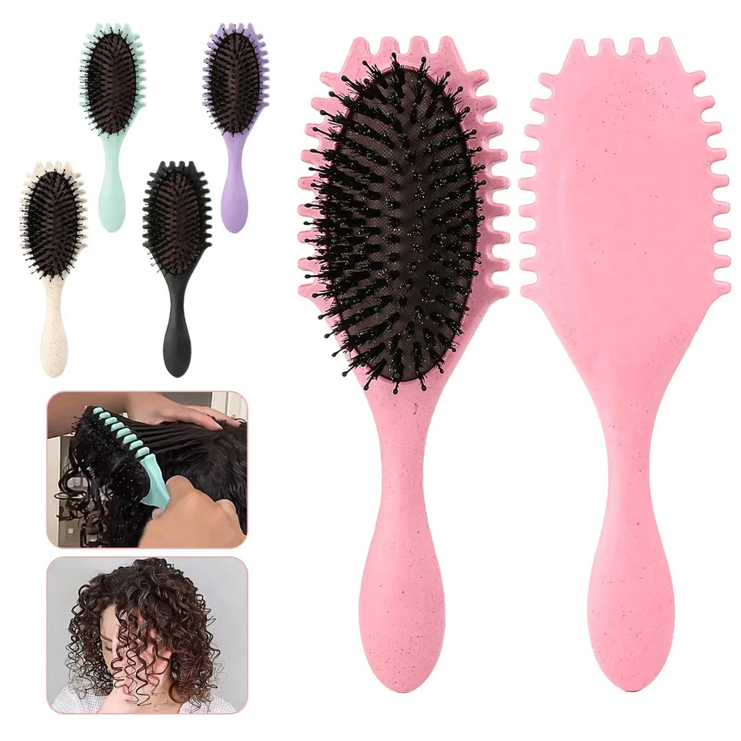 Boar Bristle Curl Defining Detangling Hair Brush - Detangle, shape and define curls with ease