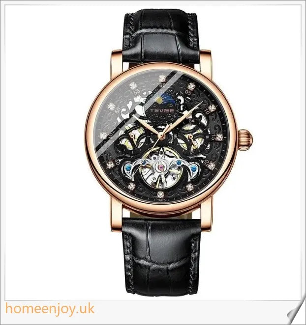 A silver, diamond-studded, automatic mechanical watch for men with a sophisticated and fashionable design