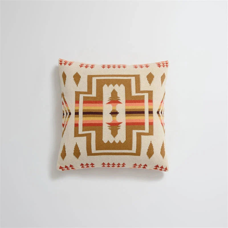 Geometric-patterned cushion cover made of soft, breathable 100% cotton