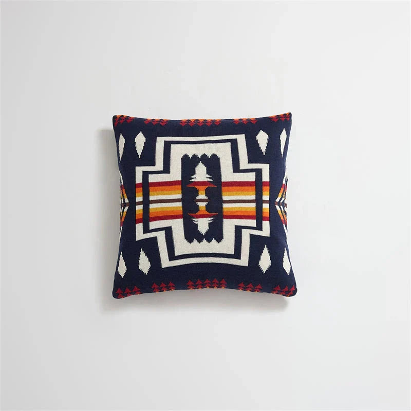 Geometric-patterned cushion cover made of soft, breathable 100% cotton