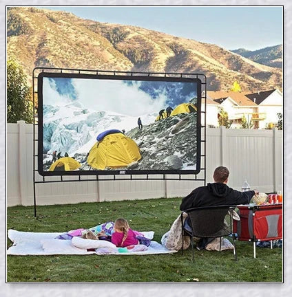 Portable 150-inch outdoor movie projector screen with matte white surface for clear projection and wide viewing angles