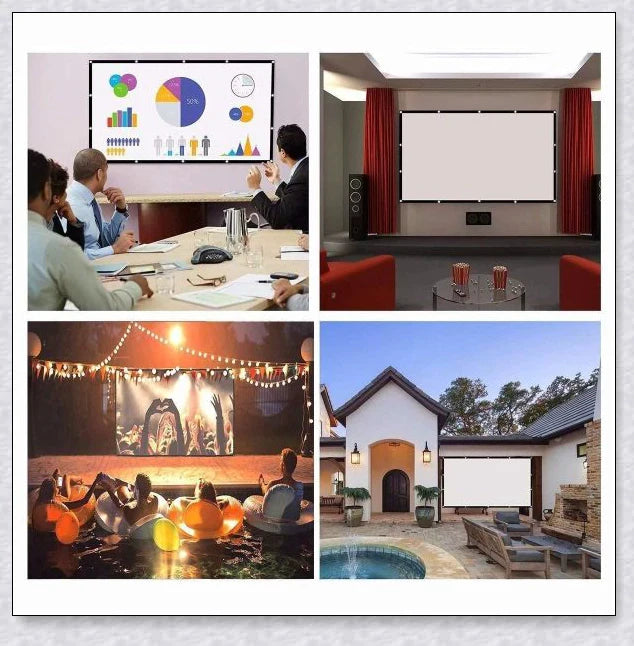 Portable 150-inch outdoor movie projector screen with matte white surface for clear projection and wide viewing angles
