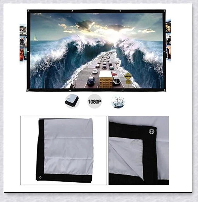 Portable 150-inch outdoor movie projector screen with matte white surface for clear projection and wide viewing angles