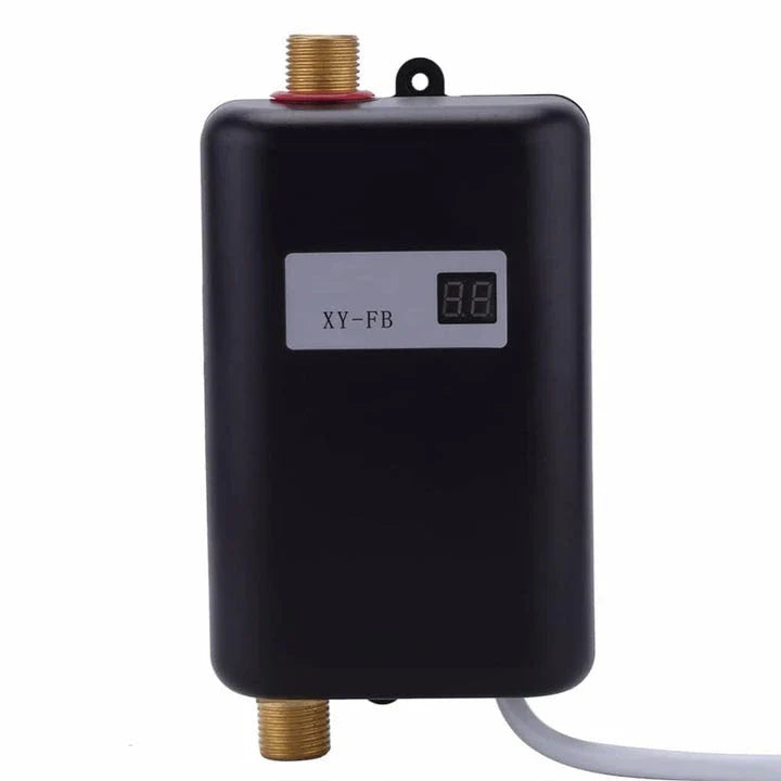 Premium electric water heater with stainless steel shell and temperature control features
