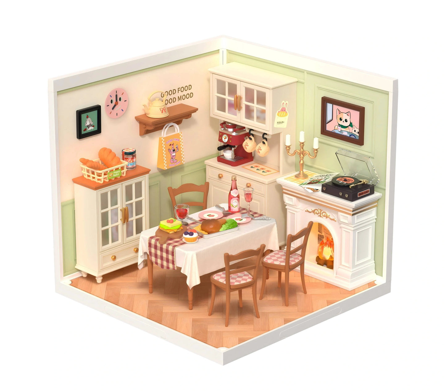 Robotime Rolife DIY Miniature Cafe Building Kit with ambient light set
