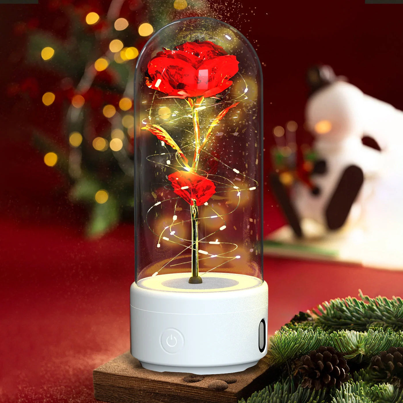Elegant rose-themed LED light and Bluetooth speaker for romantic ambience and immersive audio experiences