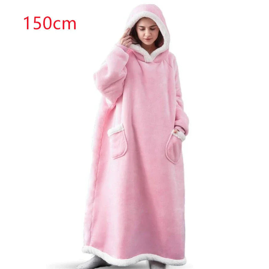 Cozy TV Hoodie Blanket in various colors, including pink, black, navy blue, wine red, and grey, with convenient pockets for relaxing at home