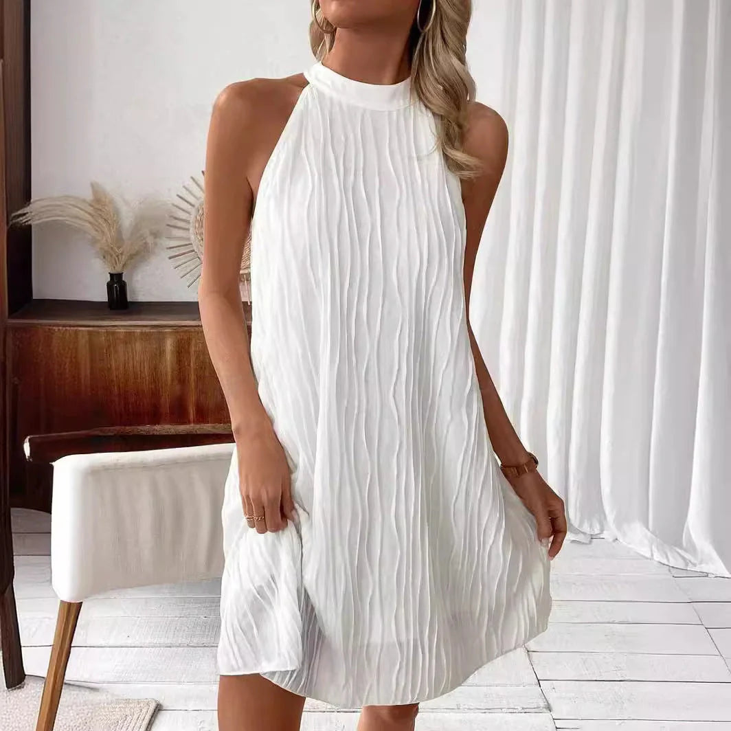 Elegant pure colour halter backless dress for women, perfect for any occasion.