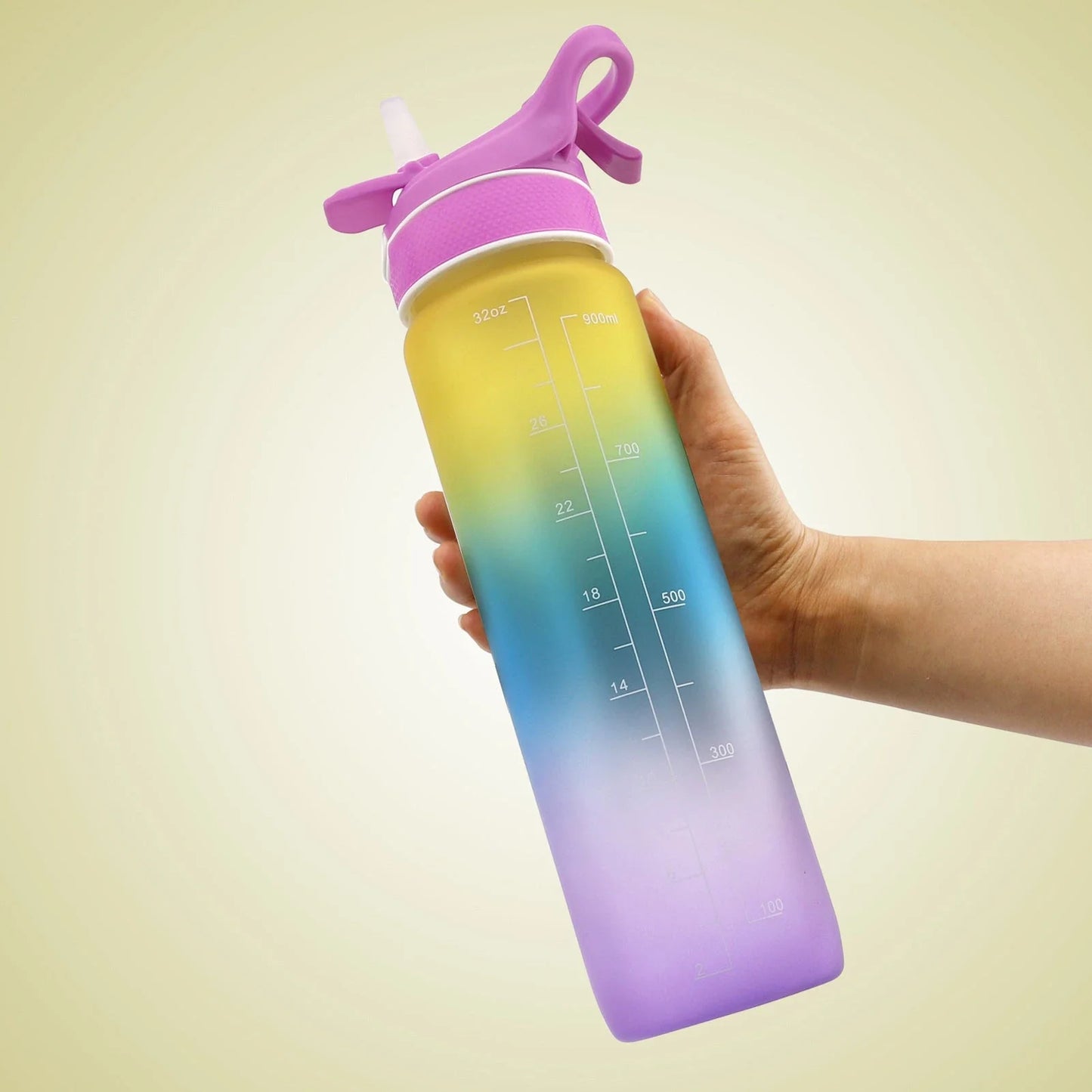 Premium sports water bottle with one-touch open cover, straw, and spray function, made of durable Tritan material in vibrant colors for active lifestyles.