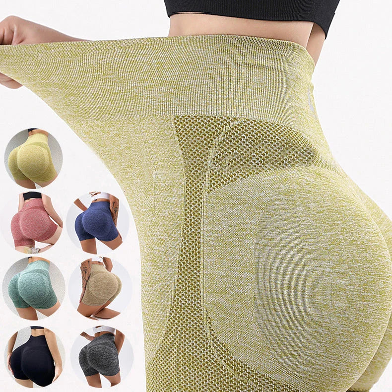 Curve-enhancing seamless yoga shorts for women in a variety of vibrant colors