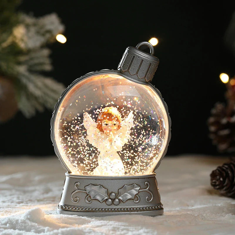 Realistic flame LED Christmas decoration lights with various designs including old man, snowman, kids tree, and angel