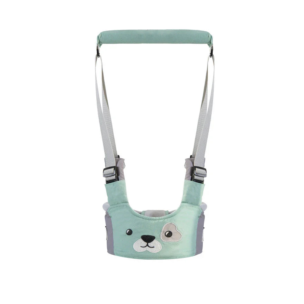 Hands-free baby walking assistant with adjustable lift and pull features for supporting your little one's first steps