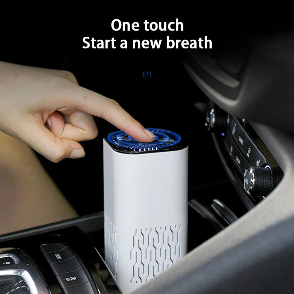 Powerful car air purifier with negative ion generator, removes formaldehyde, dust, and smoke for a fresh, clean in-vehicle environment