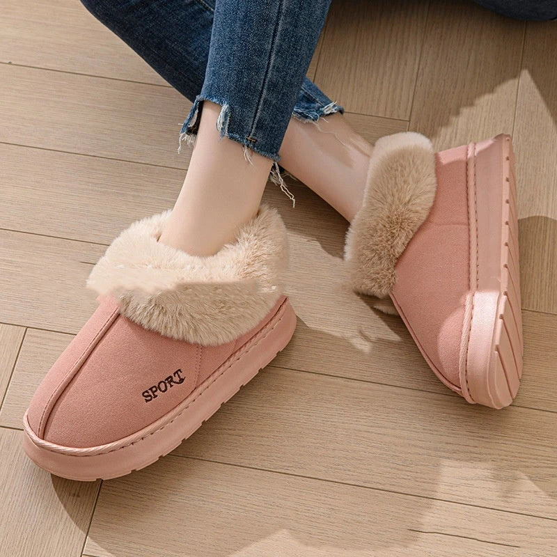 Cozy faux fur-lined women's slippers with non-slip platform soles and stylish color options