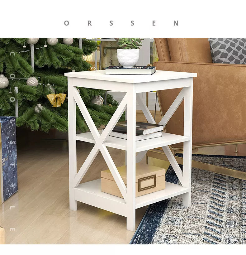 Black X-type three-layer partition storage side table with modern design
