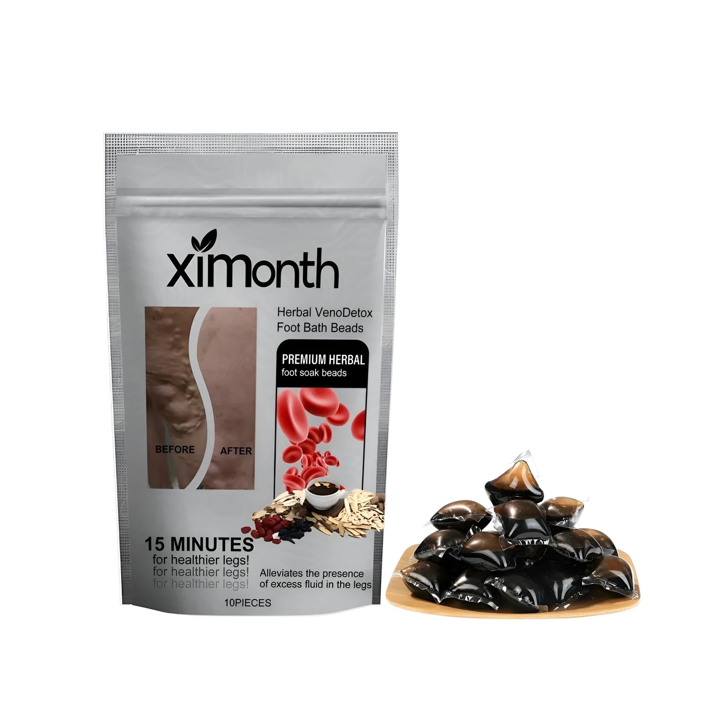 Pack of 10 herbal foot soak gel beads with mugwort root and bee venom ingredients