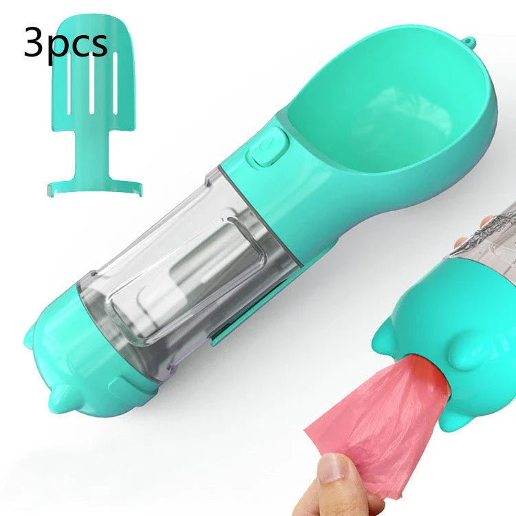 Multipurpose Pet Water Bottle with Feeding Bowl and Waste Bag Storage - Durable, Portable, and Convenient